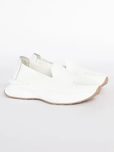 Слипоны текстильные белые на объемной подошве